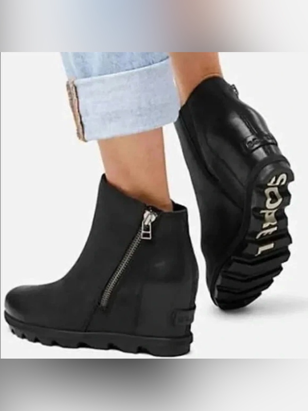 SOREL JOAN OF ARTCTIC WEDGE ZIP UP BOOTIES BLACK 8.5 WOMENS